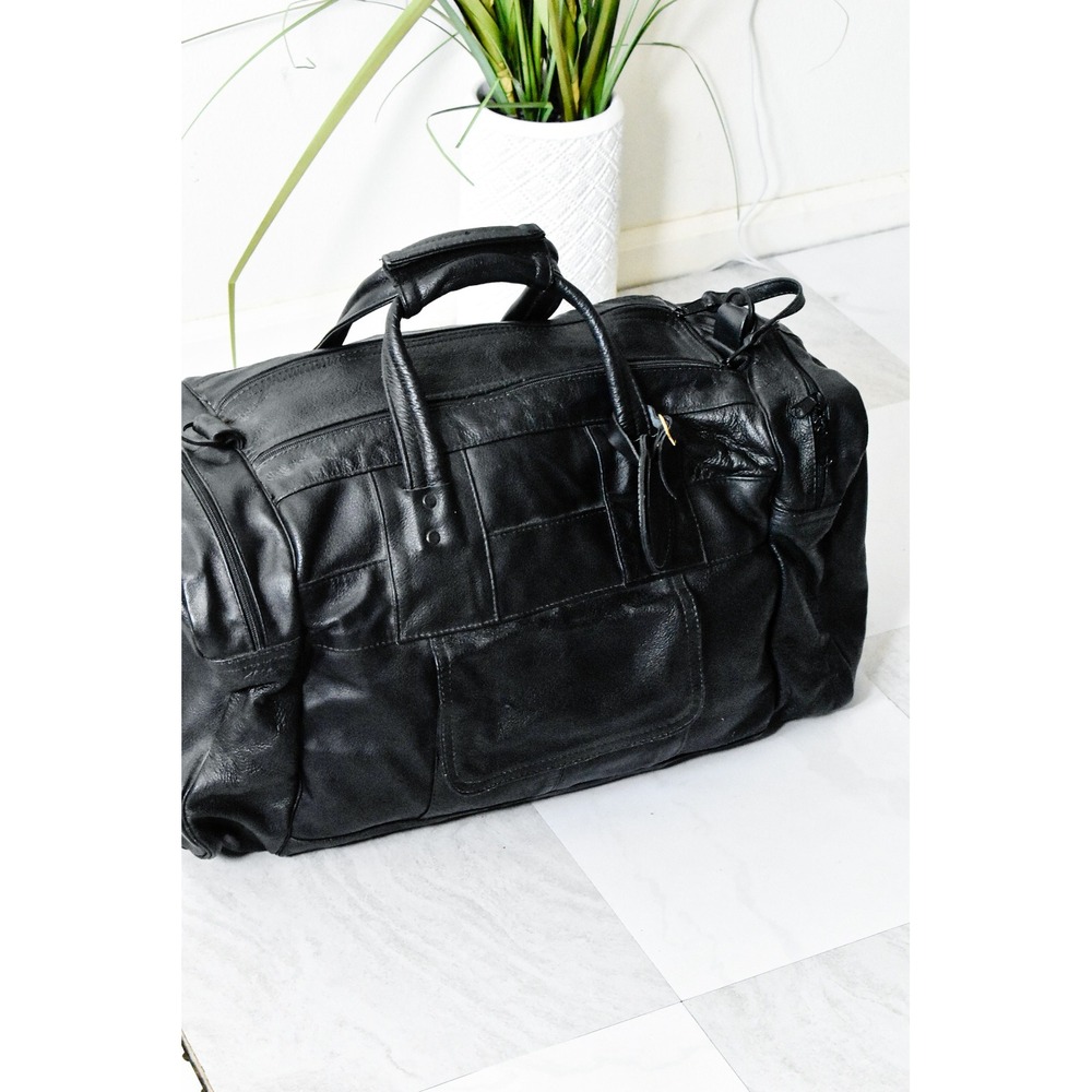 Protocol Duffel Bag Large Black 90s Vintage Patchwork Leather Travel Luggage